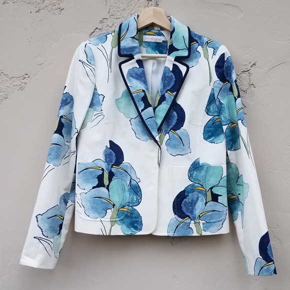 Tory Burch Jackets & Blazers - Tory Burch Blue Ivory Floral Blazer Jacket Size 6